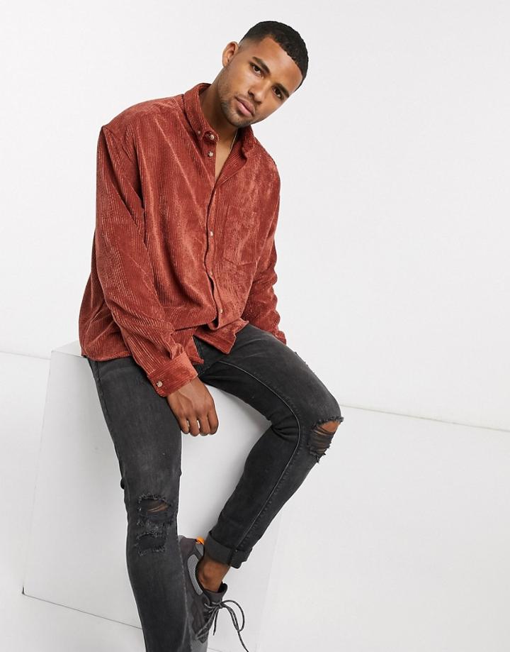 Asos Design Oversized 90s Style Cord Shirt In Rust-orange