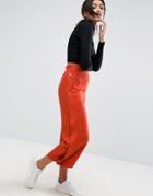 Asos Clean Culotte Pants With Popper Detail - Red