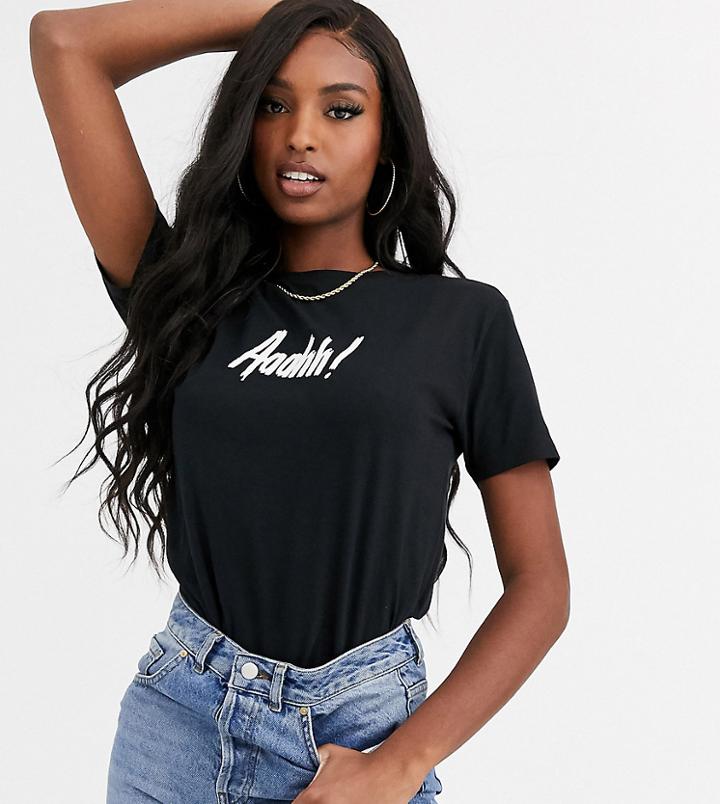 Asos Design Tall Halloween T-shirt With Glow In The Dark Ahhh Print In Organic Cotton-black