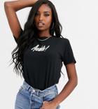 Asos Design Tall Halloween T-shirt With Glow In The Dark Ahhh Print In Organic Cotton-black