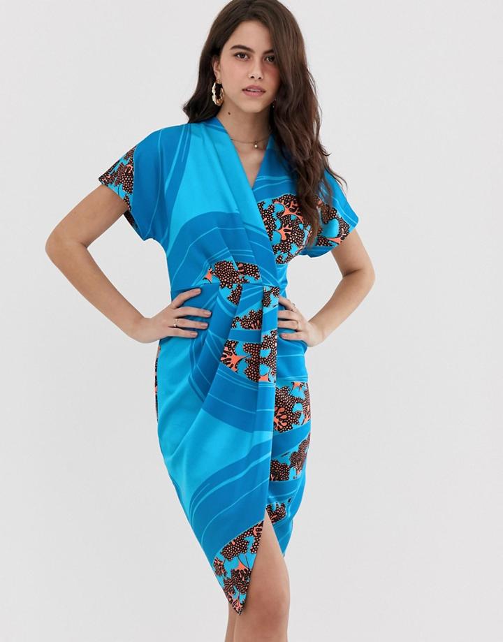 Closet Draped Kimono Dress - Blue