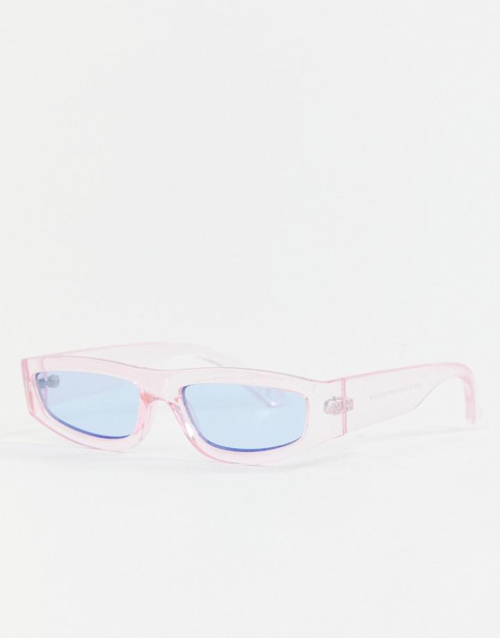 Asos Design Flat Top Sunglasses With Angled Lens-pink