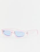 Asos Design Flat Top Sunglasses With Angled Lens-pink