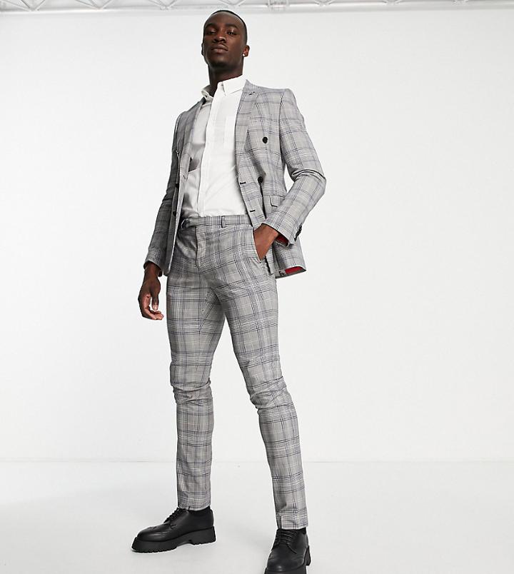 Twisted Tailor Jose Tall Skinny Suit Pants In Gray Prince Of Wales Check