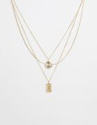 Asos Design Multirow Necklace With Vintage Style Engraved Pendants In Gold - Gold