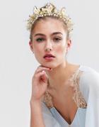 True Decadence Pearl Rhinestone Hair Crown - Gold