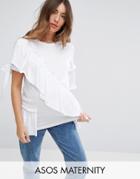 Asos Maternity T- Shirt With Ruffle And Bow Detail - White
