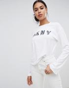 Dkny Boxy Fit Long Sleeve Reflective Logo T Shirt - White