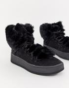 Bershka Faux Fur Lined Boot - Black