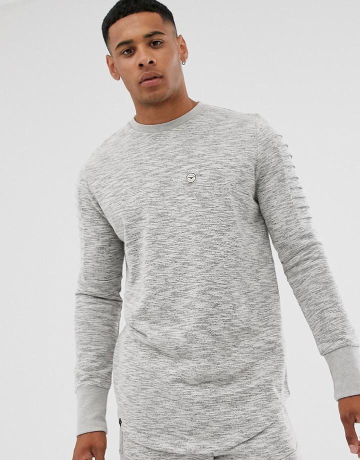 Le Breve Ribbed Arm Crew Neck Sweatshirt-gray