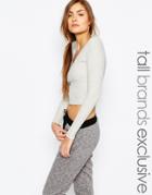 One Day Tall Long Sleeve Rib V Neck Crop Top - Gray Marl