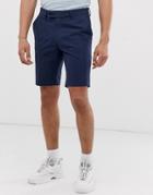 Asos Design Slim Mid Shorts In Navy Seersucker With Check - Navy