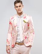 Asos Wedding Super Skinny Blazer With Pink Floral Print - Pink