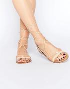 Asos Fate Leather Embroidered Tie Leg Sandals - Nude