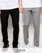 Asos 2 Pack Slim Smart Pants In Black And Gray Save 17%