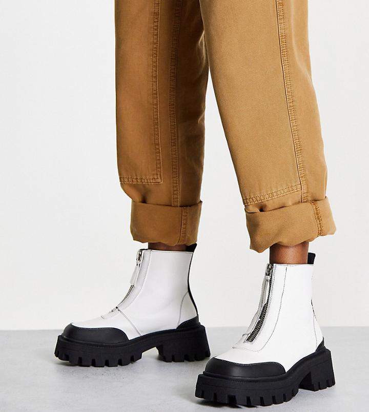 Asos Design Wide Fit Autumn Square Toe Front Zip Boots In White