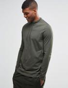 Asos Longline Long Sleeve T-shirt With Drawstring Turtleneck - Khaki