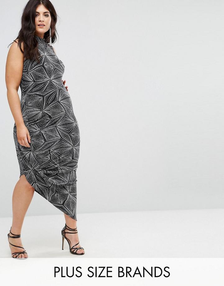 Club L Plus High Neck Drape Dress In All Over Glitter - Black