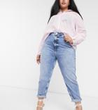 River Island Plus High Rise Mom Jeans In Light Blue-blues