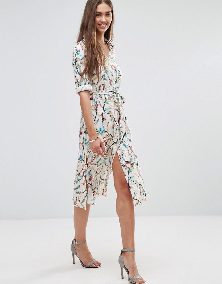 Darling Floral 3/4 Sleeve Shirt Dress - Cream