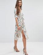 Darling Floral 3/4 Sleeve Shirt Dress - Cream