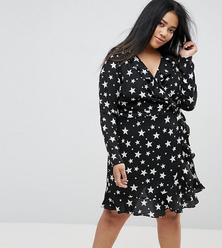 Asos Curve Star Print Ruffle Wrap Mini Dress - Multi