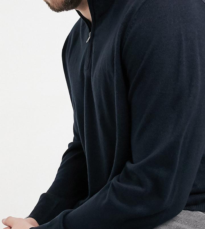 Threadbare Plus Soft Touch 1/4 Zip Sweater In Navy
