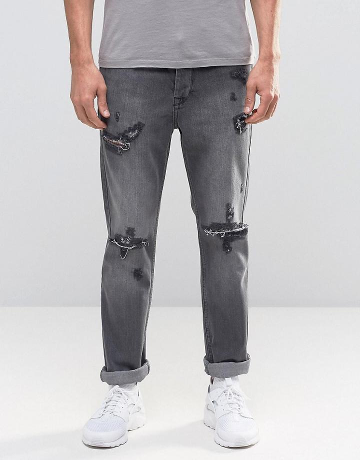 Kubban Denim Tapered Jean Ripped Black Wash - Black