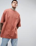 Asos Super Oversized T-shirt With Half Sleeve In Red - Red