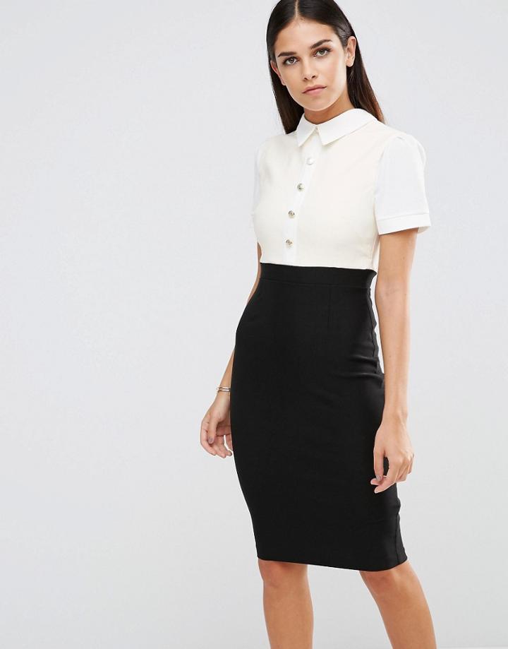 Vesper Pencil Dress With Button Up Top - Black