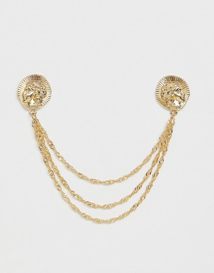 Asos Design Stamped Coin Inspired Collar Tips - Gold