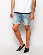 Asos Denim Shorts In Slim Fit Mid Length - Light Blue