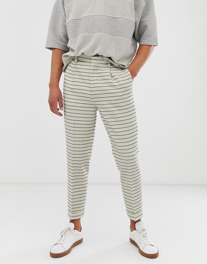 Asos Design Tapered Crop Smart Pants In Cream Waffle Stripe-beige