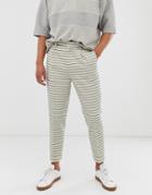Asos Design Tapered Crop Smart Pants In Cream Waffle Stripe-beige