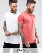 Asos 2 Pack Longline T-shirt In White/red Save - Multi