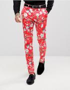 Asos Super Skinny Suit Pants With Red Peacock Print - Red