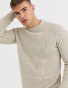 New Look Tuck Stitch Crew Neck Sweater In Oatmeal-beige