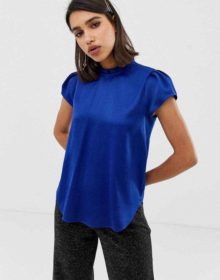 River Island Blouse With Cap Sleeves In Cobalt Blue