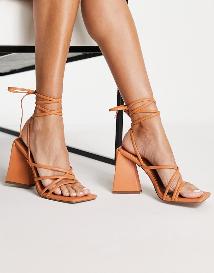 Asos Design Nura Strappy Block Heeled Sandals In Camel-neutral