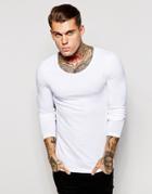 Asos Extreme Muscle Long Sleeve T-shirt With Scoop Neck In White - Whte