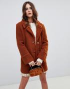 Fashion Union Single Breasted Coat In Teddy - Brown