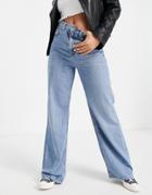 Topshop Wide Leg Jeans In Mid Blue-blues