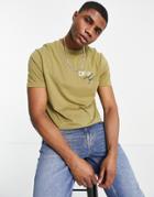 Asos Dark Future T-shirt With Small Chest Logo Print In Khaki Green
