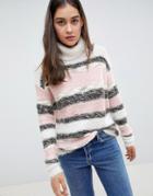 Brave Soul Frogal Stripe Sweater - Pink