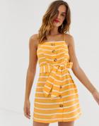 River Island Beach Dress With Buttons In Orange Stripe-multi
