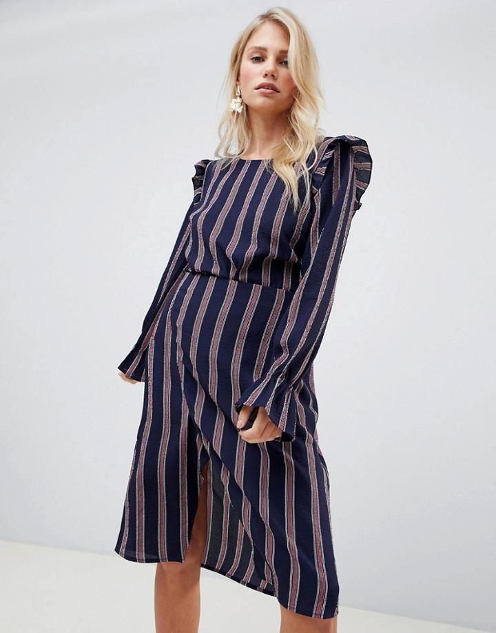 Vila Ruffle Shoulder Stripe Two-piece Top - Multi