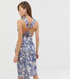 Asos Design Satin Midi Dress With Ring Detail In Abstract Print - Multi
