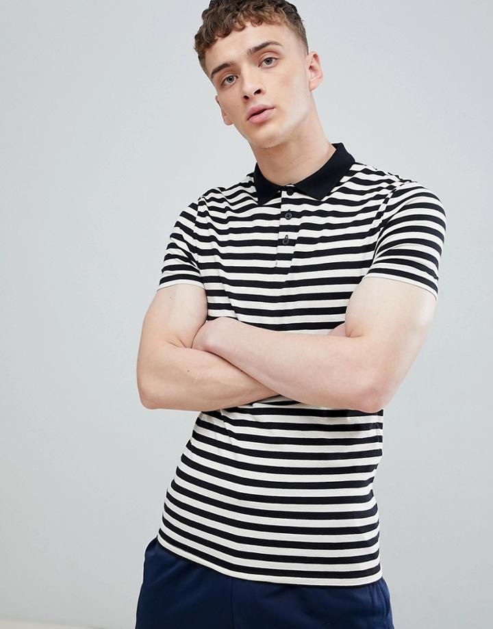 Asos Design Muscle Stripe Polo In Black - Black