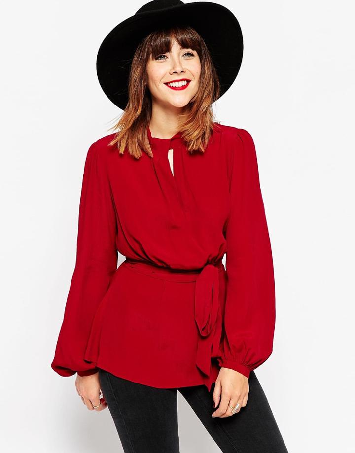 Megan X Asos Tops 70s Keyhole Blouse - Burgundy