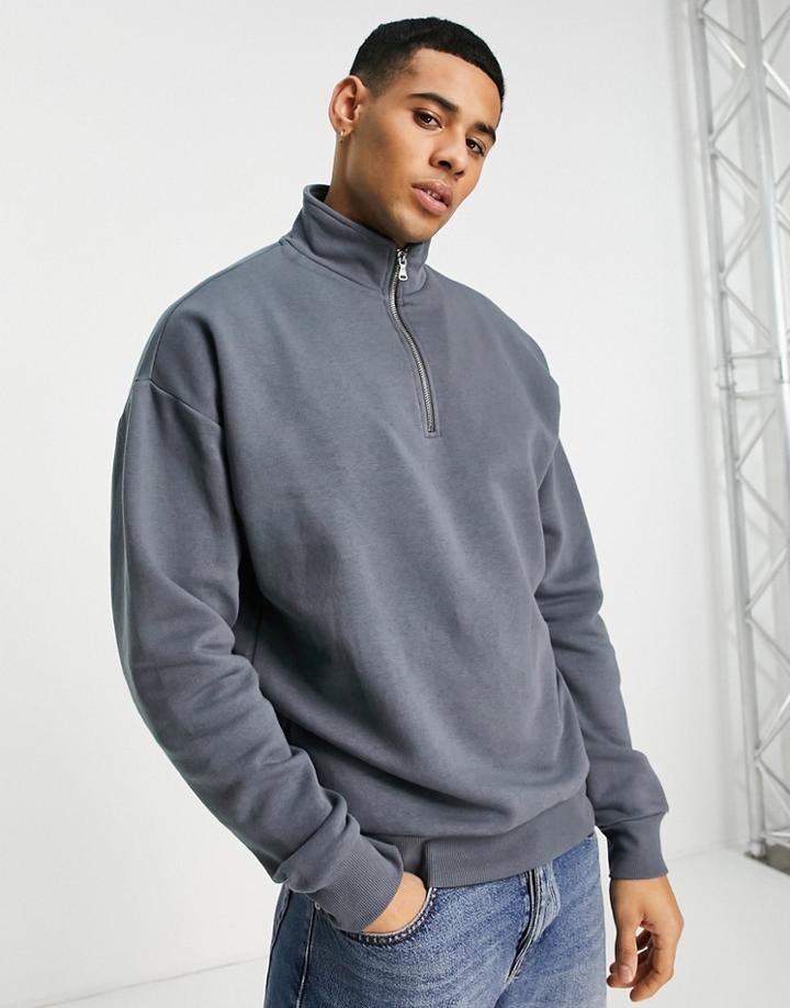 New Look Half Zip Funnel Neck Sweatshirt In Blue